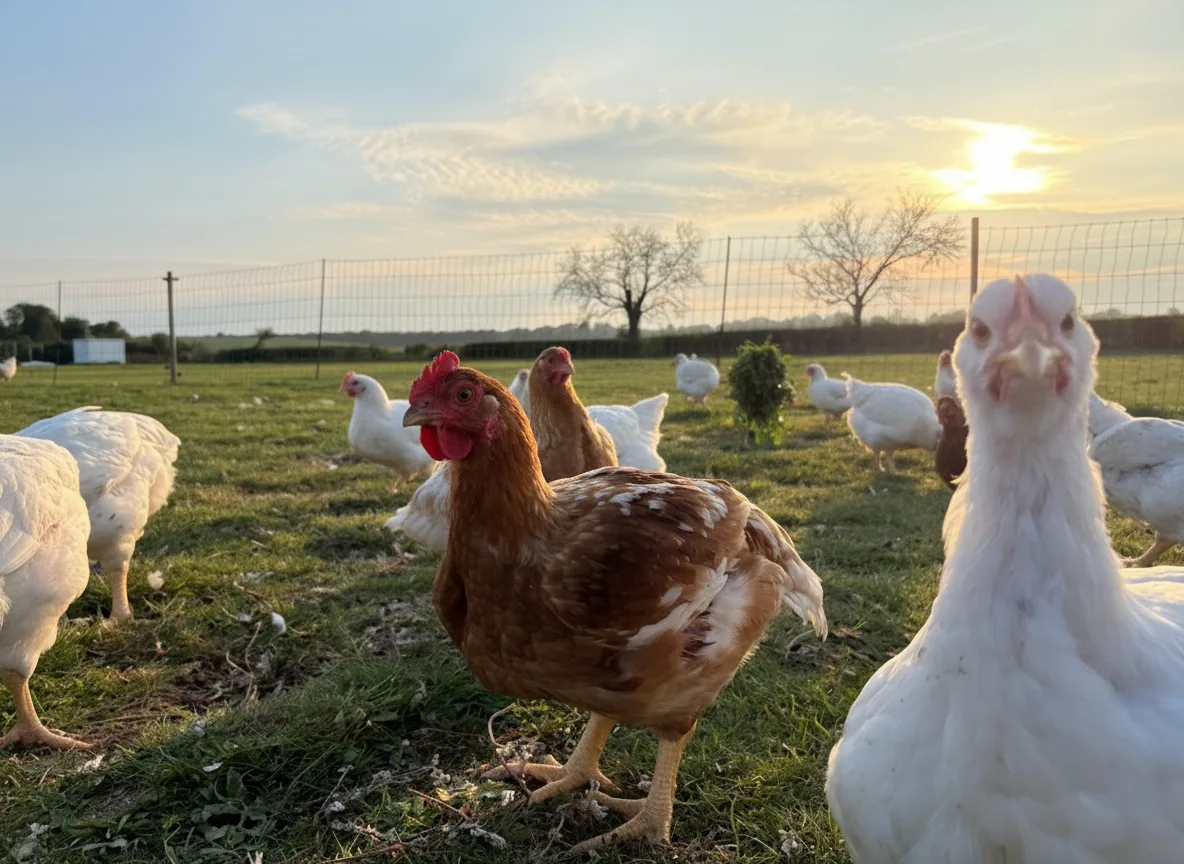 Free range hens on pasture at Dummer Down Farm